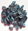 50 12mm Satin Blue & Black Tortoise Glass Leaf Beads